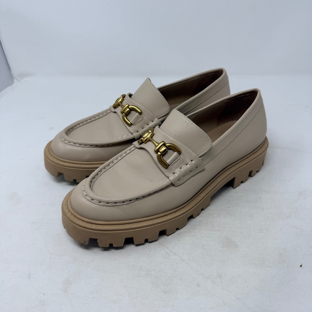 Chunky Lug Sole Leather Loafers - Beige
